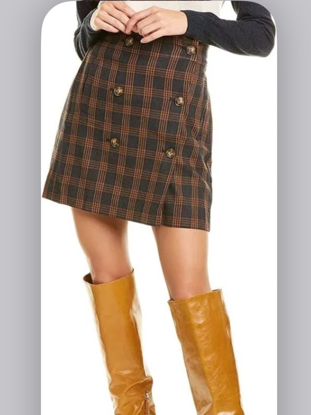 Madewell Plaid Double-Breasted Mini Skirt - Black & Brown